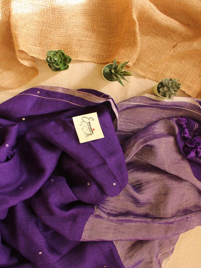 Purple Raina Linen Saree + Silver Zari Blouse Combo - Eternity by Sakshi