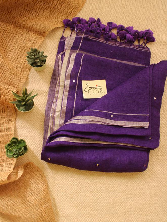 Purple Raina Linen Saree - Eternity by Sakshi