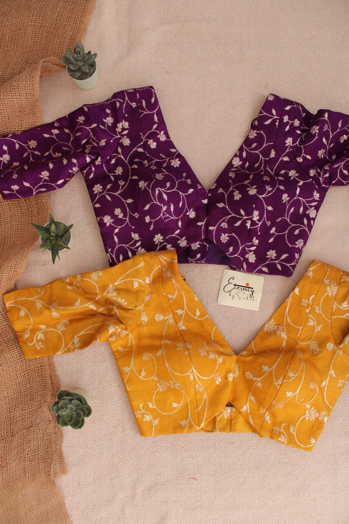 Purple + Yellow (Brocade) (Combo Blouse) - Eternity by Sakshi