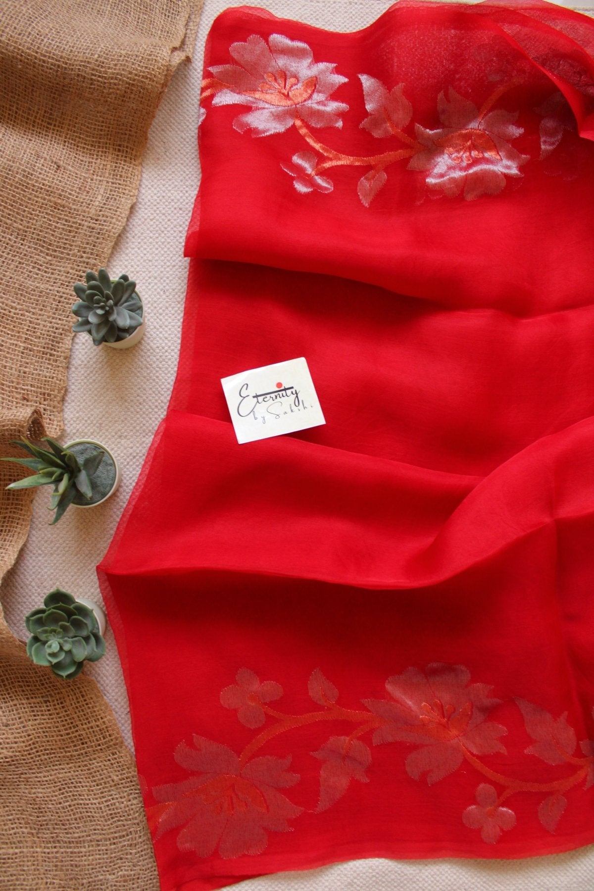 Red Muslin Silk Saree - Eternity by Sakshi