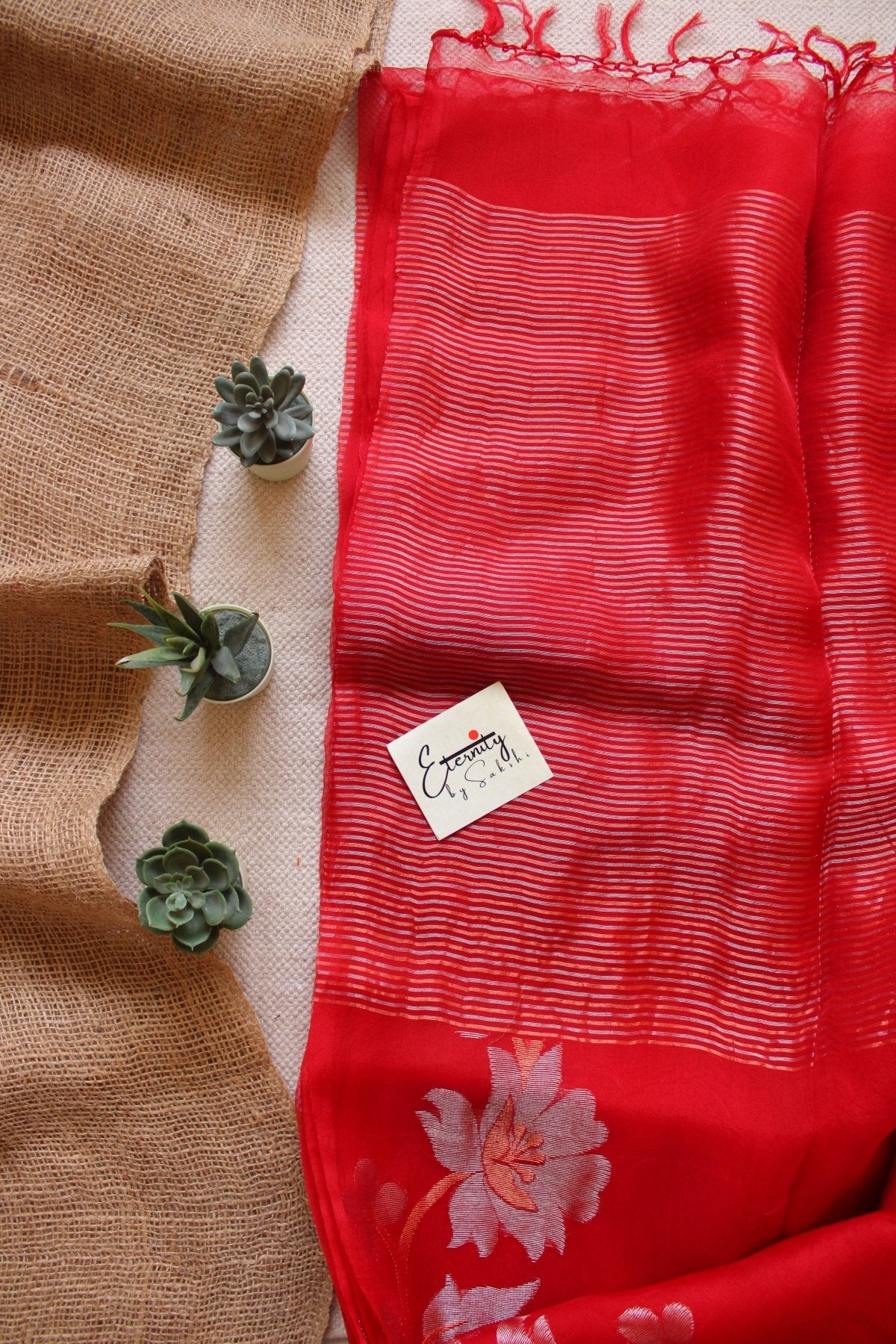 Red Muslin Silk Saree - Eternity by Sakshi