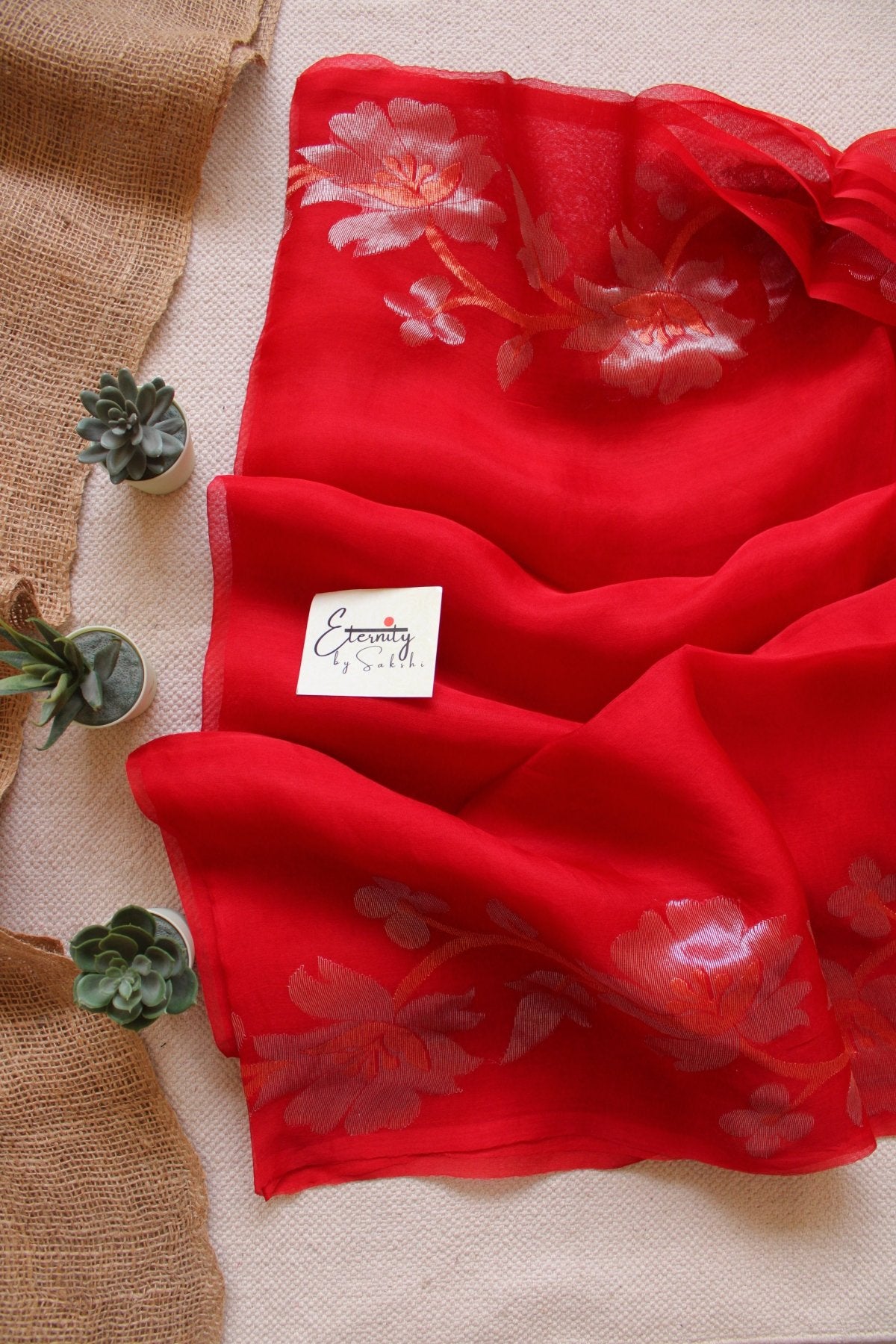 Red Muslin Silk Saree - Eternity by Sakshi