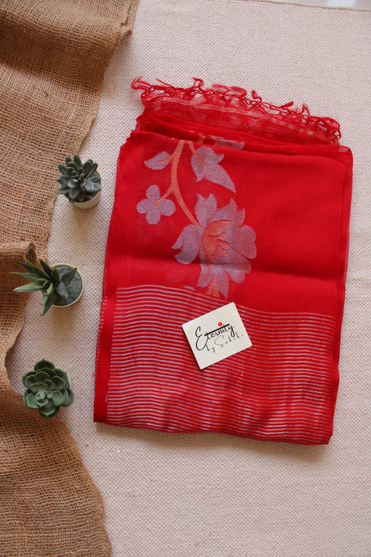 Red Muslin Silk Saree - Eternity by Sakshi