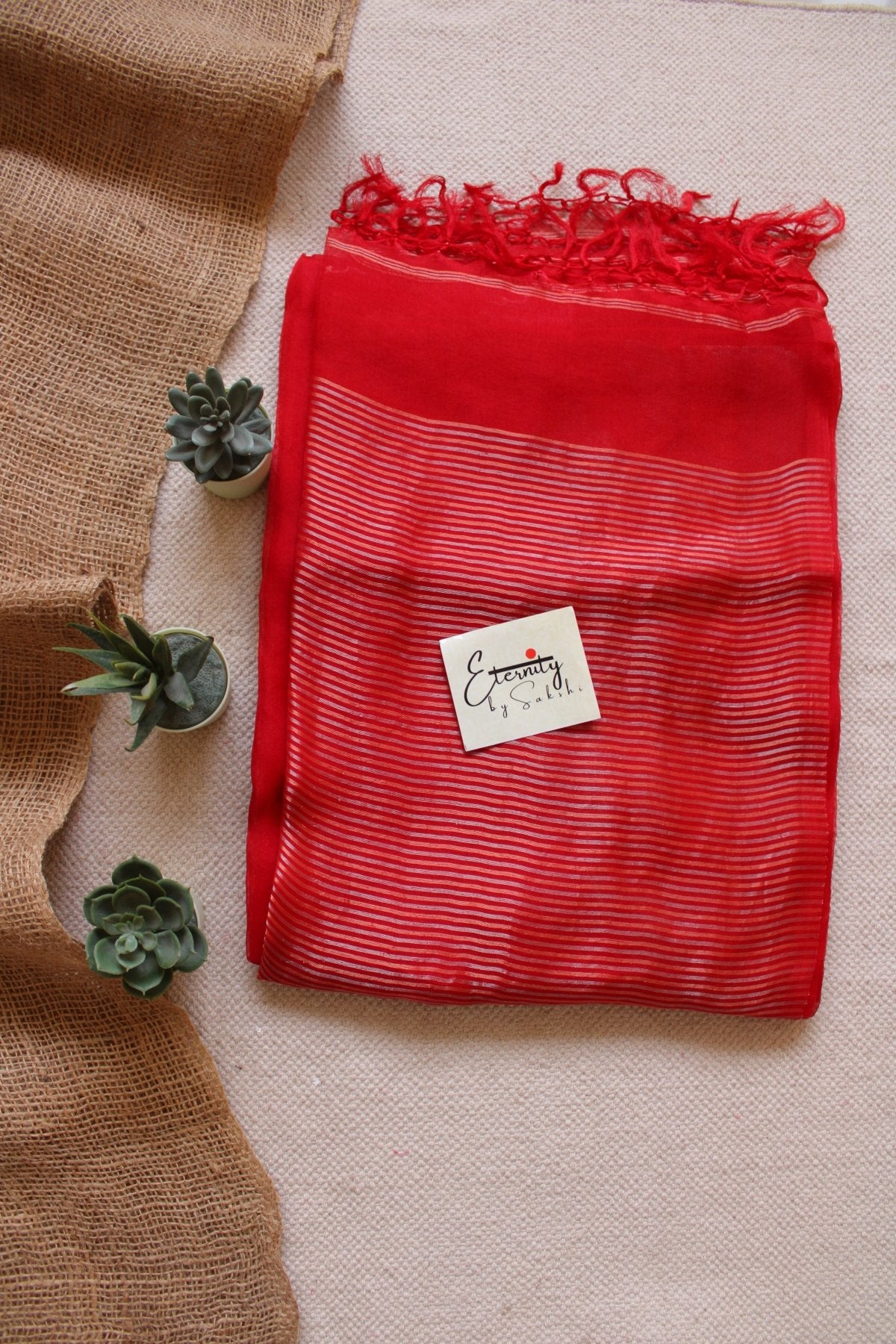 Red Muslin Silk Saree - Eternity by Sakshi