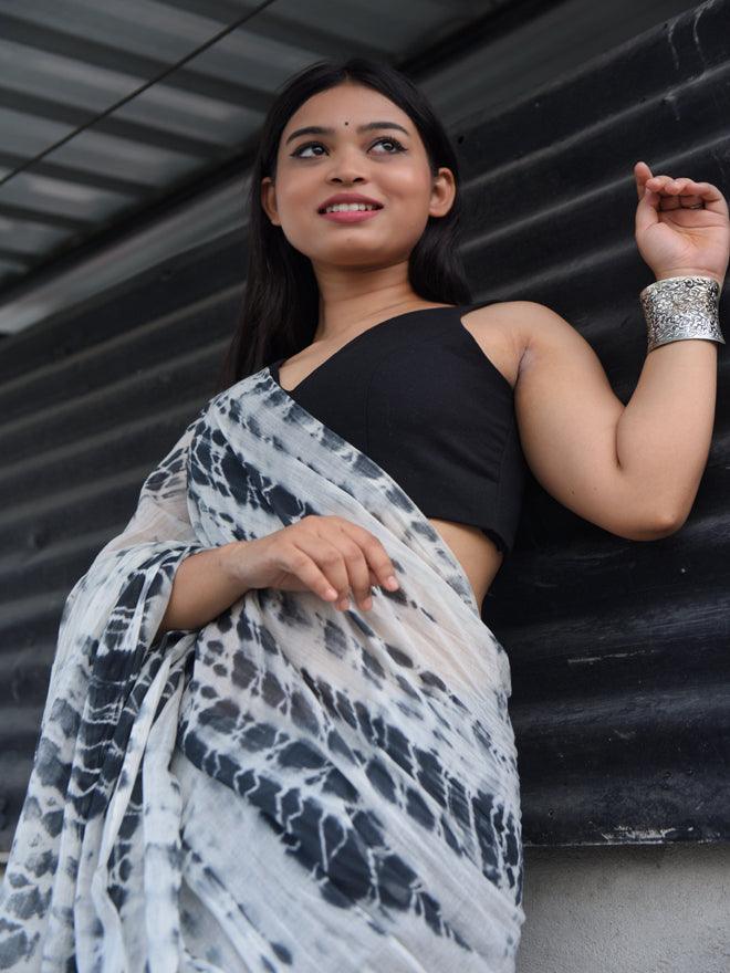 SAANJH SAREE + Gulmohar White Blouse Combo - Eternity by Sakshi