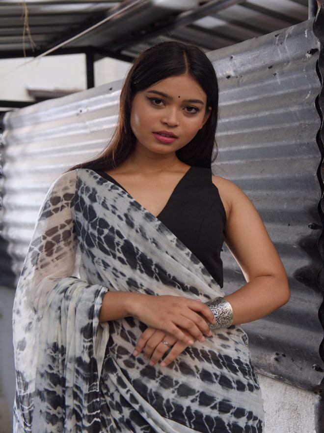 SAANJH SAREE + Gulmohar White Blouse Combo - Eternity by Sakshi