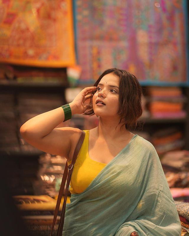 Saundarya Breezy Saree + Black Ajrakh Boatneck Blouse Combo - Eternity by Sakshi