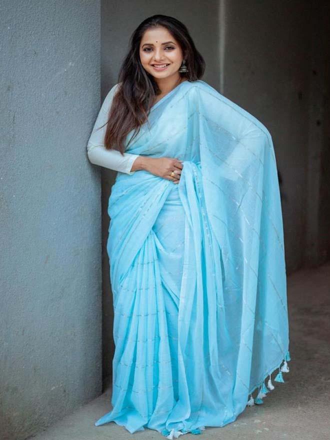 SKY BLUE SUTI SAREE - Eternity by Sakshi