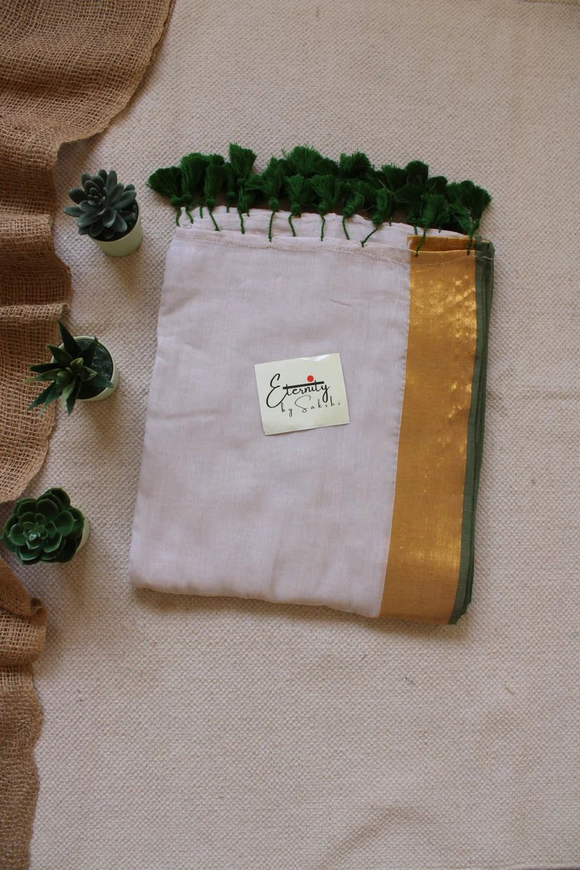 Tulsi Saree + Green Leafy Blouse Combo - Eternity by Sakshi