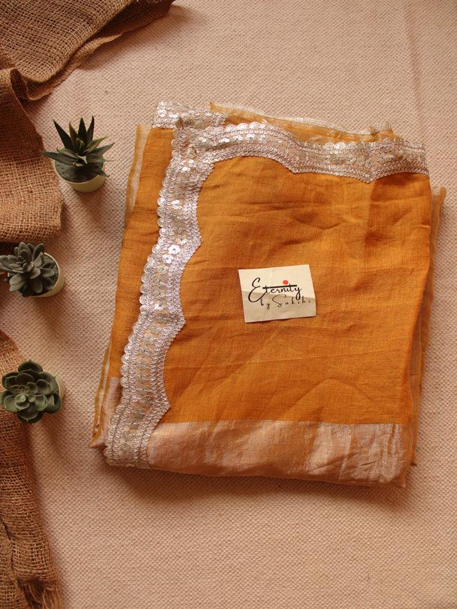 Turmeric Metallic Linen Saree + Zari Waistcoat Blouse Combo - Eternity by Sakshi
