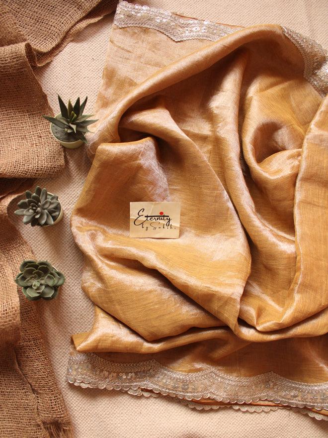 Turmeric Metallic Linen Saree + Zari Waistcoat Blouse Combo - Eternity by Sakshi