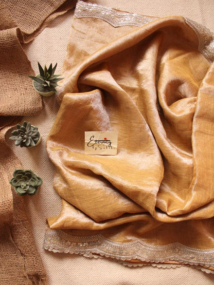 Turmeric Metallic Linen Saree + Zari Waistcoat Blouse Combo - Eternity by Sakshi