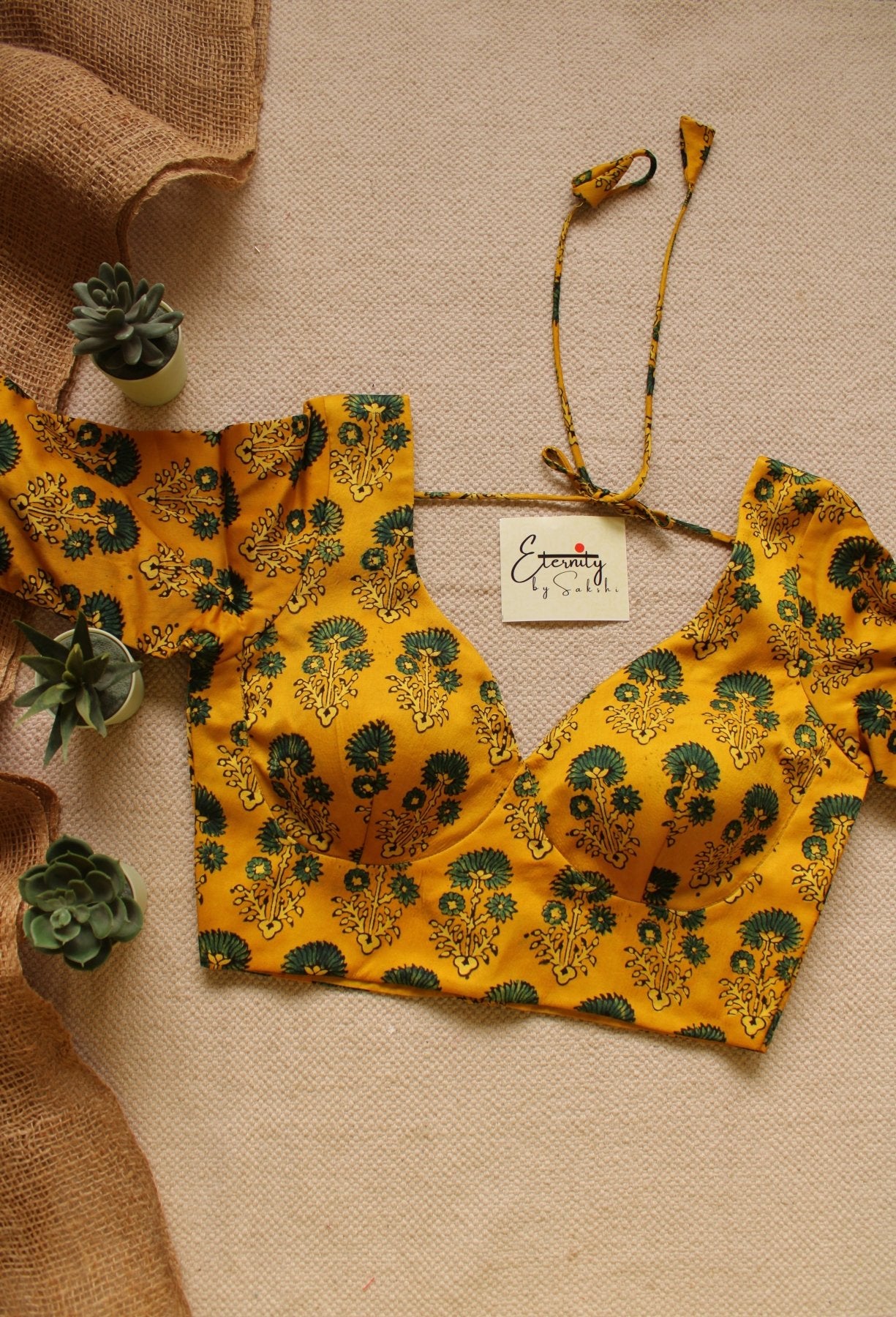 Yellow Ajrakh Silk Blouse - Eternity by Sakshi