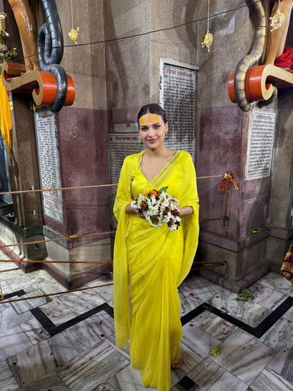Yellow Pearl Saree + Pearl Blouse Combo - Eternity by Sakshi