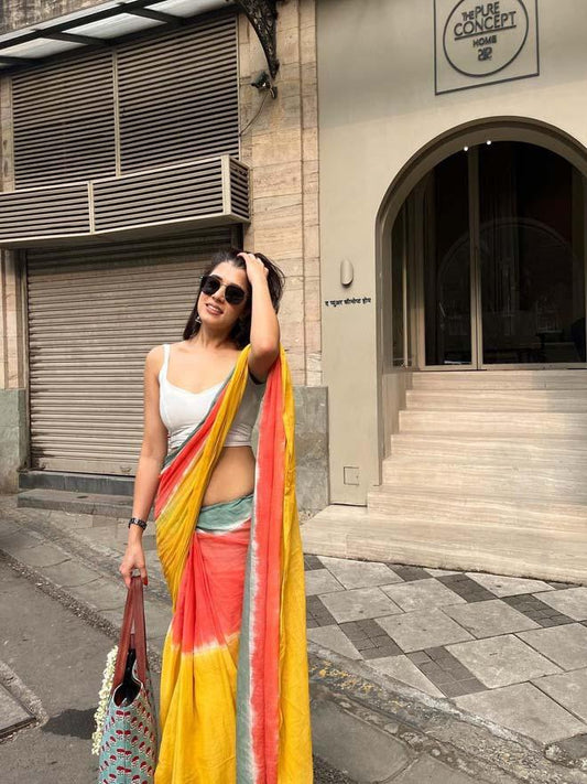 YELLOW TIE AND DYE SAREE - Eternity by Sakshi