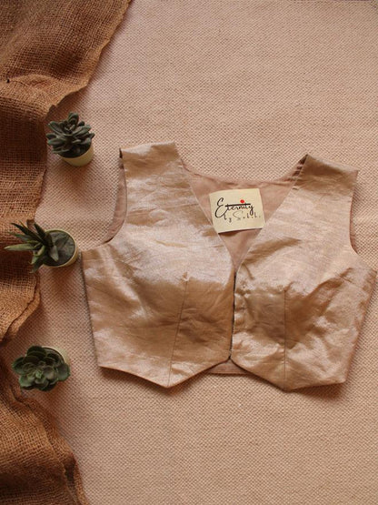 Turmeric Metallic Linen Saree + Zari Waistcoat Blouse Combo - Eternity by Sakshi