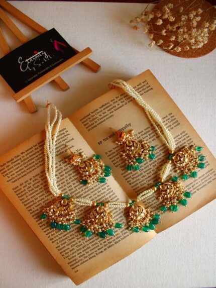 Kundan Choker Pearl Jewellery Set with Green Polki