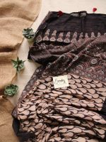 Black Handblock Printed Natural Dyed Ajrakh Mul Cotton Saree