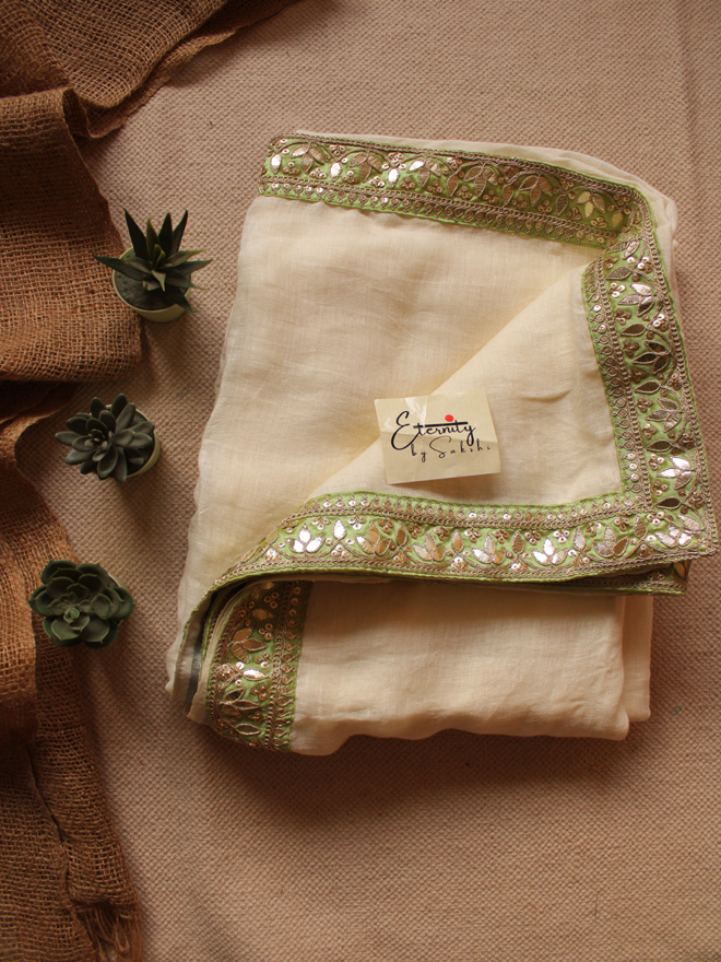 Pearl Lime Linen Saree