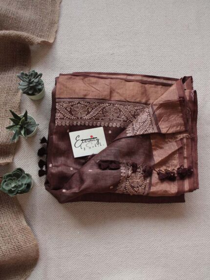 Chocolate Silk Linen Saree